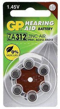 מארז 6 סוללות למכשיר שמיעה ZA312 מבית GP