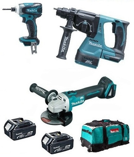 סט אימפקט פטישון משחזת + 2 סוללות 5AH דגם DLX3070TX מבית Makita