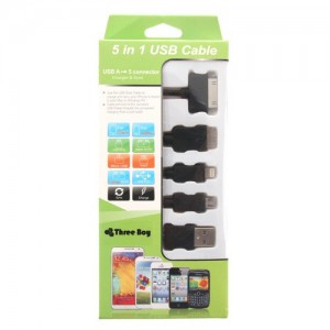 כבל נתונים נייד USB KS-2101-BLK ללא מותג 5 ב -1 מטען וסנכרון שחור