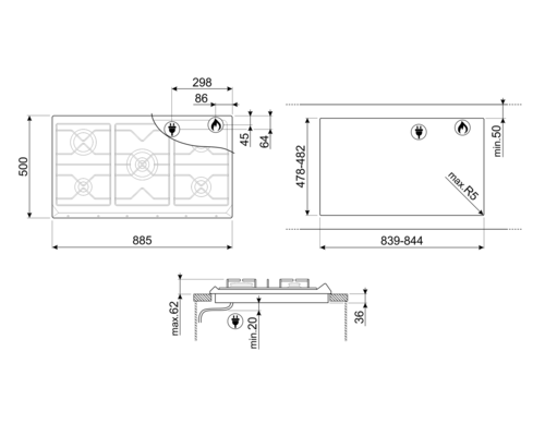 כיריים נירוסטה ברוחב 90 ס