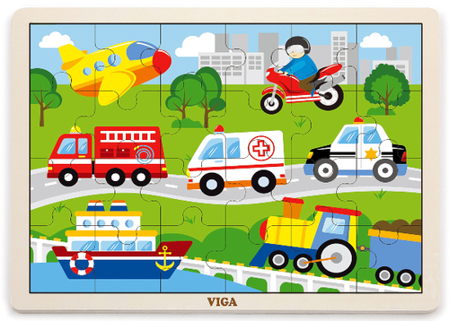 פאזל 24 חלקים מעץ עם מסגרת - כלי תחבורה