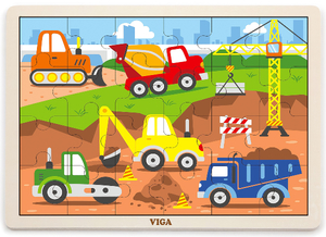 פאזל 24 חלקים מעץ עם מסגרת - רכבי עבודה