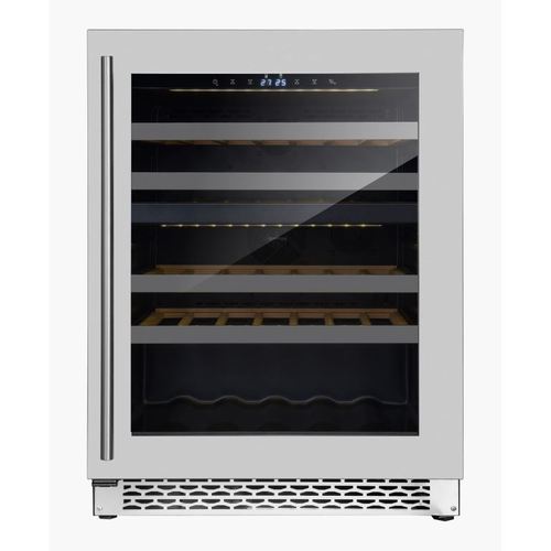 מקרר יין מדחס 39 בקבוקים, שני אזורי קירור, אינטגרלי עם מדפי עץ. דגם VI46D- SS.