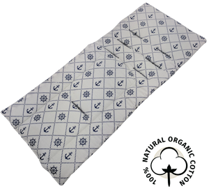 ריפודית דו-צדדית לעגלה 100% כותנה אורגנית במילוי ויסקו - עוגנים כחול