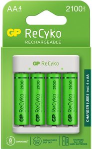 מטען +4 סוללות  GP Recyko+ AA 2100mAH