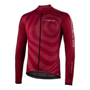 חולצה ארוכה לרכיבת אופניים לגברים LS COFFEE JERSEY בורדו אלסטית דקה ומאווררת