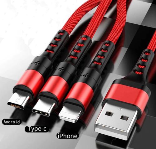 כבל 3 ראשים טעינה והעברת נתונים - אייפון, TYPE C, MICRO USB 