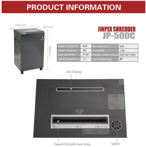 מגרסה משרדית 140 ליטר Jinpex JP500C