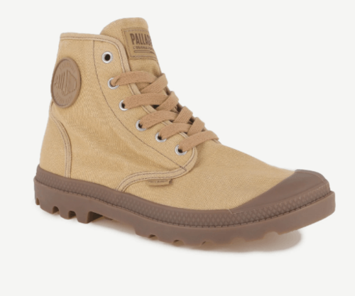 נעלי פלדיום קנבס חצי בצבע קאמל | 40-47 | PALLADIUM PAMPA HI WOODLIN 02352-209