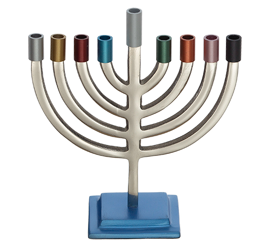 חנוכיה אלומיניום קנים צבעונים 19 ס"מ
