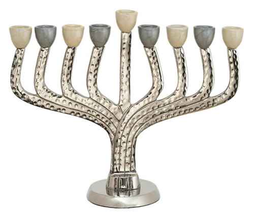 חנוכייה מאלומיניום מרוקע עם קנים אוופוויט וכסף 25X
