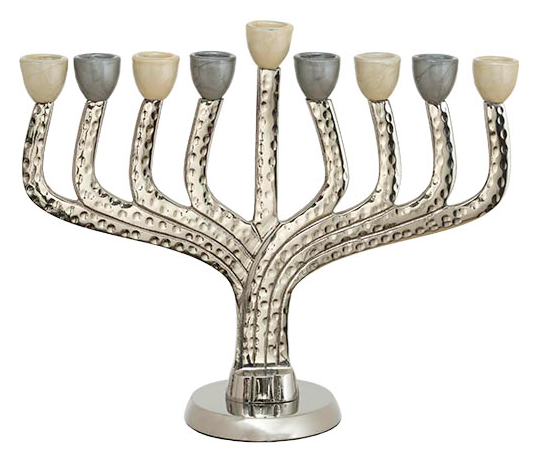 חנוכייה מאלומיניום מרוקע עם קנים אוופוויט וכסף 25X