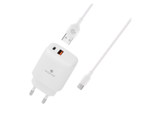 מטען קיר דגם PD20W + QC3.0 18W בצבע לבן מבית MIRACASE Type-C
