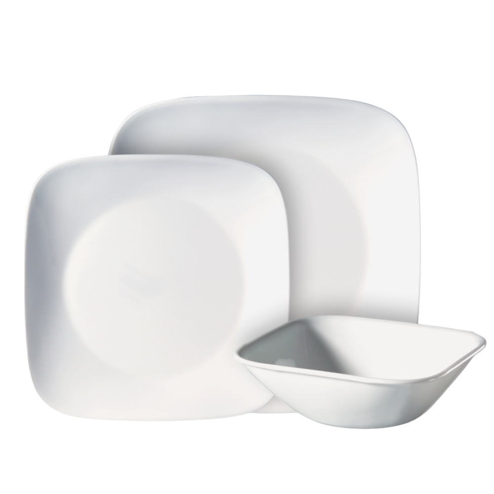 סט צלחות 18 חלקים מרובע לבן פיור וויט | Corning Ware Pure White