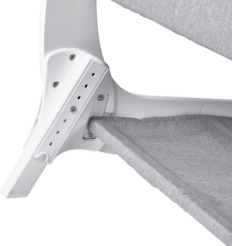 עריסת תינוק מעץ Air, מתחברת למיטת הורים עם דופן נפתחת ומצבי גובה - אפור יונה