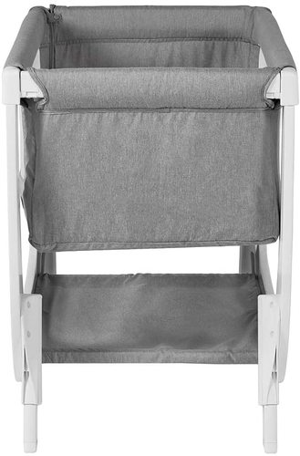 עריסת תינוק מעץ Air, מתחברת למיטת הורים עם דופן נפתחת ומצבי גובה - אפור יונה