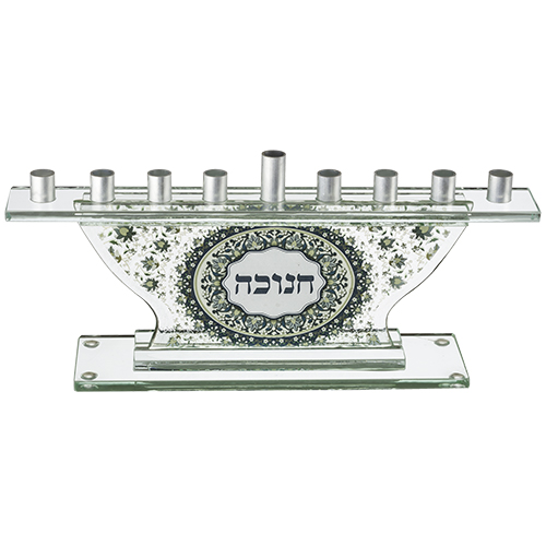 חנוכית זכוכית דגם פרחוני 19.5 ס"מ