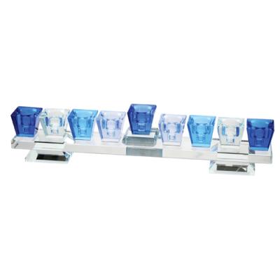 חנוכיית קריסטל מהודרת בגווני כחול עם בסיס 5x27