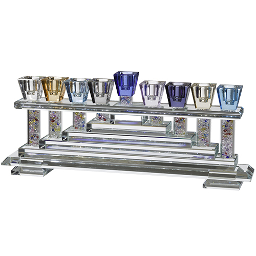 חנוכיה קריסטל מהודרת צבעונית 31X12 ס