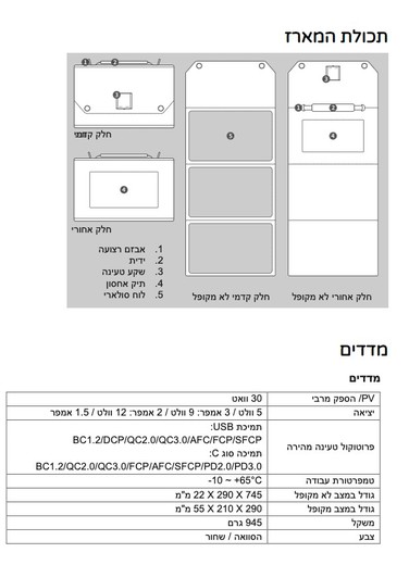 תרשים בפאנל סולארי נייד 30 CITY PRO