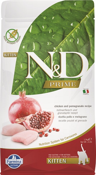 N&D גורים 1.5 ק"ג עוף ורימון ללא דגנים לגורי חתולים וחתולות מניקות