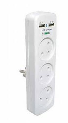 תמונת מוצר נוספת מפצל חשמל T3 אנכי +טעינת  OMEGA QGT3VR-2A USB