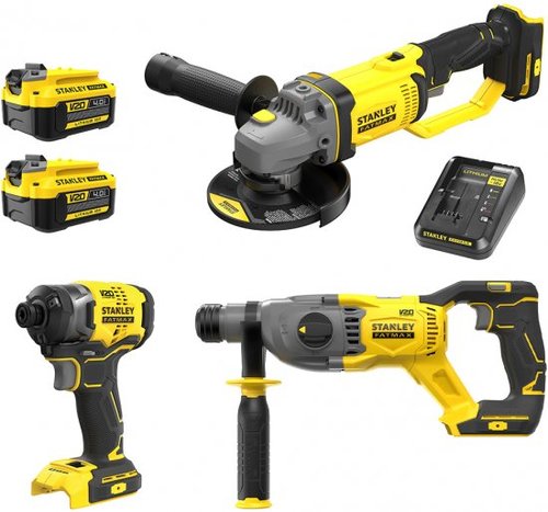 סט פטישון + אימפקט + ומשחזת + 2 סוללות 4 אמפר + ארגז BRUSHLESS  FMC STANLEY