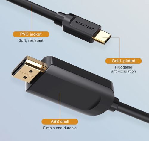 כבל USB TYPE C זכר ל-HDMI זכר באורך 1.5 מטר איכותי מוזהב