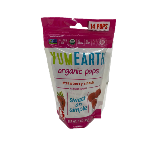 סוכריות על מקל אורגניות בטעם תות 85 גרם - Yummy Earth 