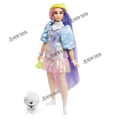 ברבי אקסטרה במראה מנצנץ עם חיית מחמד -  Barbie Extra Doll in Shimmery Look with Pet Puppy GVR05