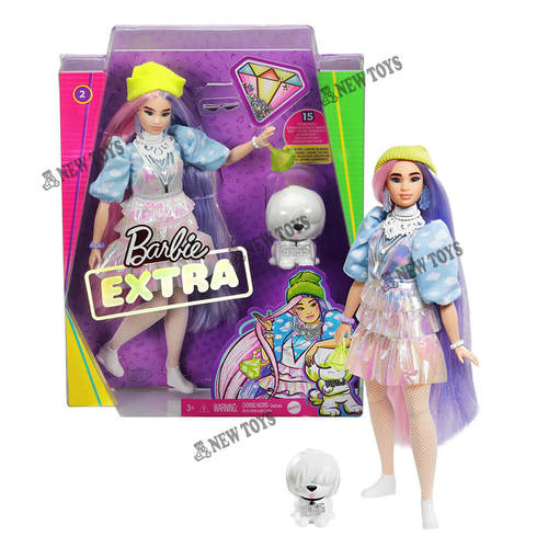 ברבי אקסטרה במראה מנצנץ עם חיית מחמד -  Barbie Extra Doll in Shimmery Look with Pet Puppy GVR05