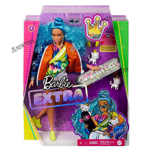 ברבי אקסטרה עם סקייטבורד וחתלולים -  Barbie Extra Doll with Skateboard and Pet Kittens GRN30