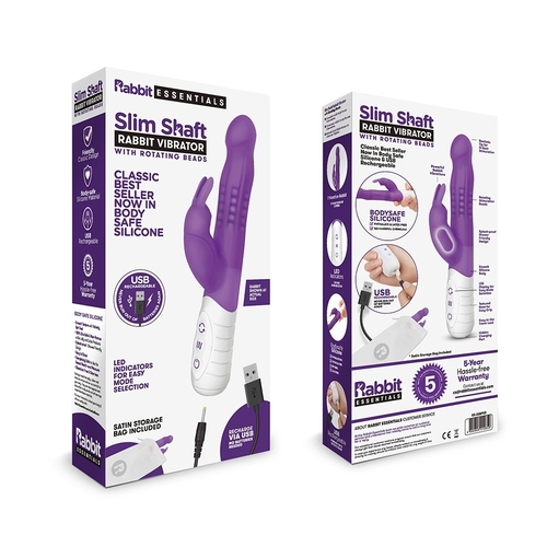 ויברטור פנינים דק נטען מסיליקון  יוקרתי Rabbit Essentials - Slim Shaft
