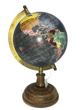 גלובוס שולחני קטן בסיס עץ Vintage Globe - אפור