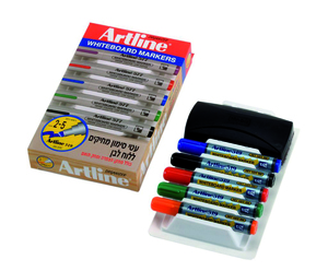 טושים מחיקים ללוח (6 יח') + מחק + אורגנייזר ARTLINE 519