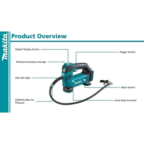 משאבת ניפוח אוויר נטענת DMP180Z מתוצרת Makita גוף בלבד