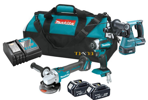 סט 18V אימפקט + פטישון + משחזת + שלוש סוללות 4.0AH