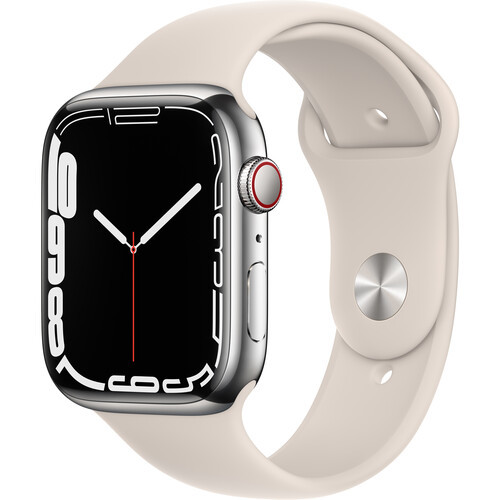 Apple - Apple Watch Series 7 GPS + Cellular 45mm / Silver Stainless Steel  Case / Starlight Sport Band אפל - Apple - Apple