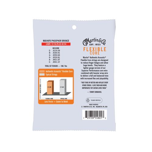 סט מיתרים לאקוסטית MARTIN MA540FX Light Authentic Flex Core 12-54