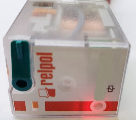 ממסר 12VDC 4XC.O עם תושבת לפס DIN עם ידית בדיקה