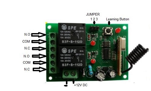 סט מקלט 2 ערוצים RF 12V 433Mhz