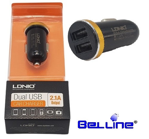 מטען עם 2 יציאות USB חיבור לשקע מצית ברכב LDNIO
