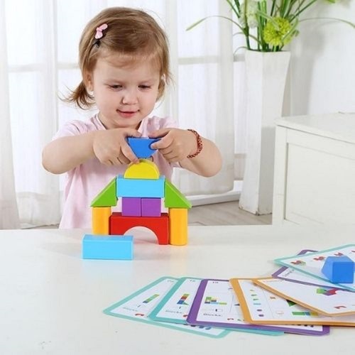 משחק בלוקים קוביות עץ צבעוניות 33 חלקים רמות קושי שונות   