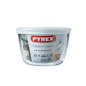 קופסה עגולה+מכסה 0.6 ליטר ס"מ PYREX
