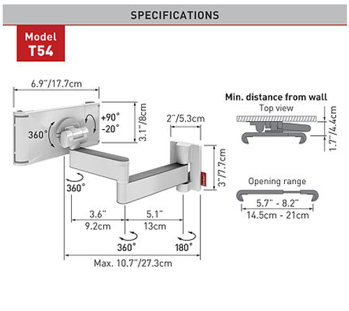 זרוע תנועה מלאה לטאבלט 