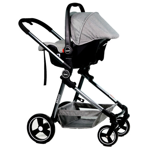 סט עגלת תינוק דו-כיוונית קלה במיוחד BRAVO - אפור מלאנז'