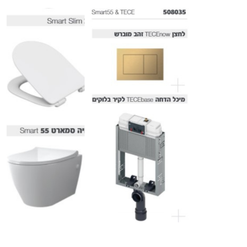 מיכל הדחה_אסלה תלויה סמארט חרסה +לחצן זהב מוברש TECEbase 9470001