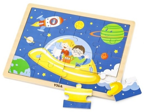פאזל 16 חלקים מעץ עם מסגרת - מסע בחלל