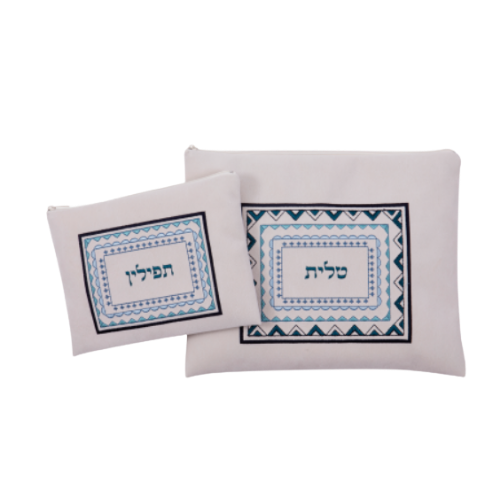 כיסוי לטלית ותפילין אופוויט מסגרת אתני כחול
