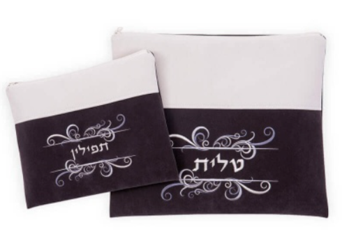 כיסוי לטלית ותפילין אבסטרקט משולב אופוויט אפור